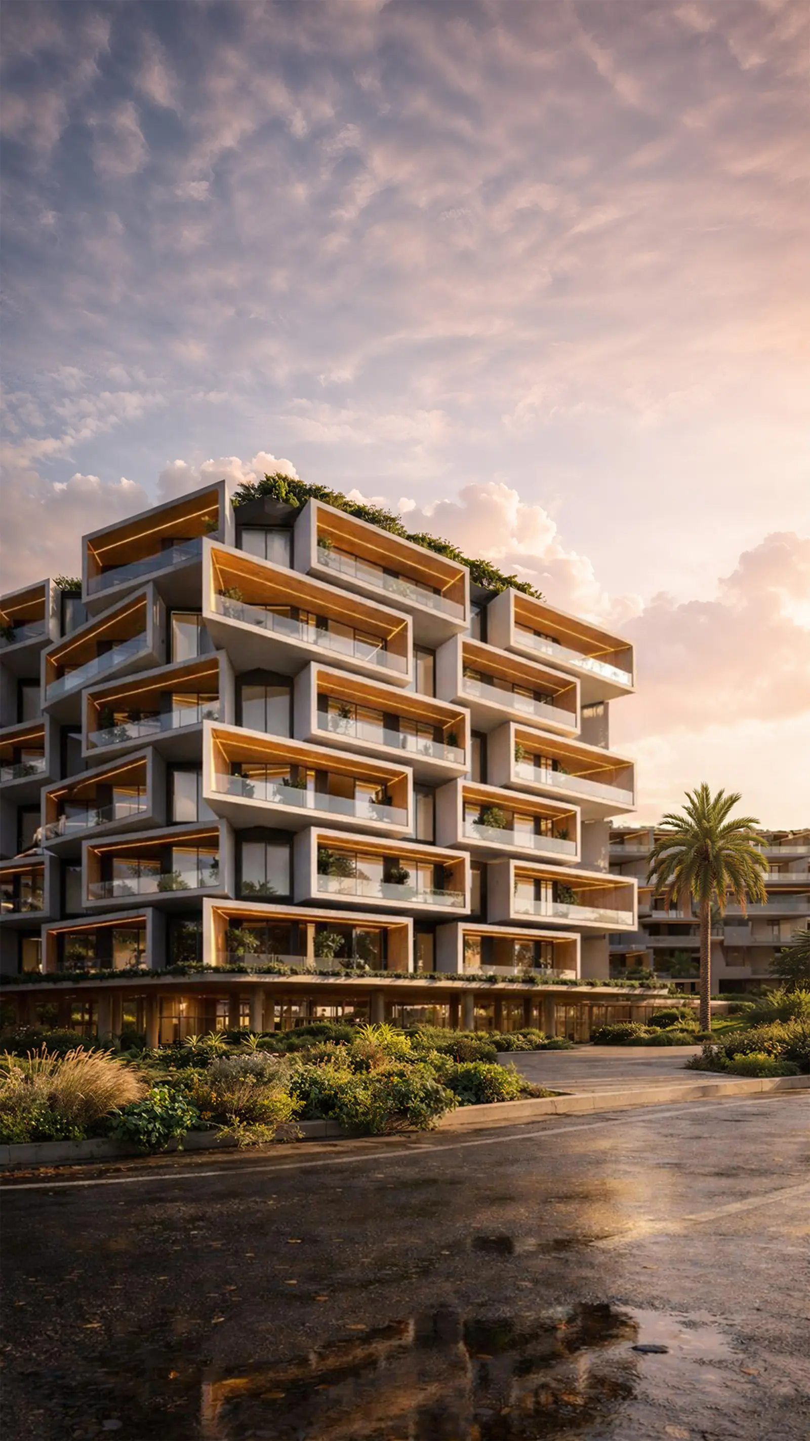 Acceso a Makai Residences al atardecer, Cap Cana