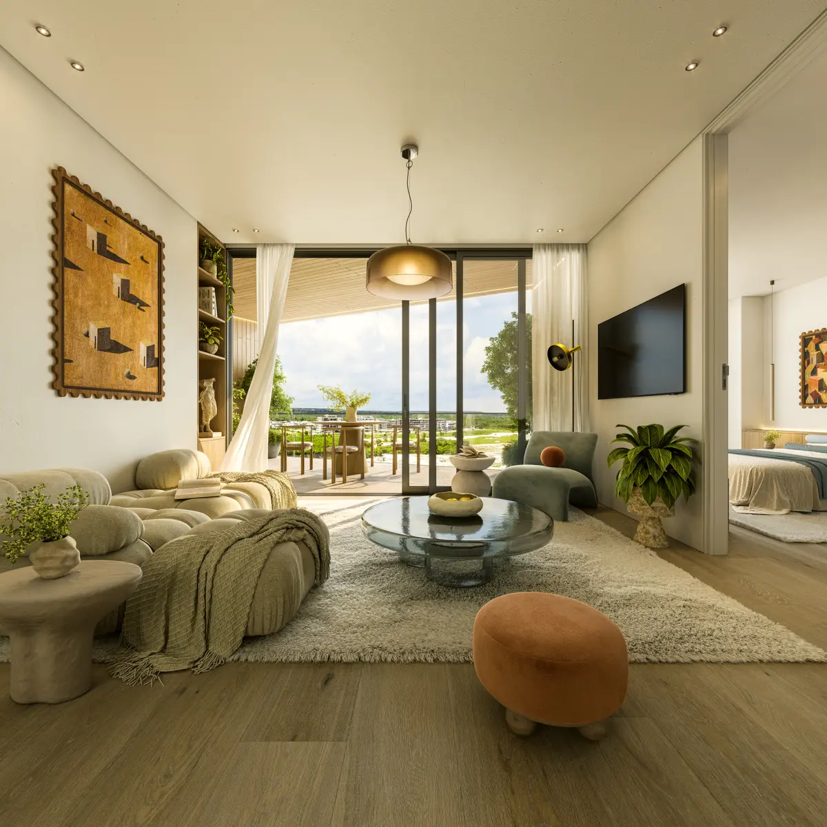 Dormitorio principal con vistas al mar en Makai