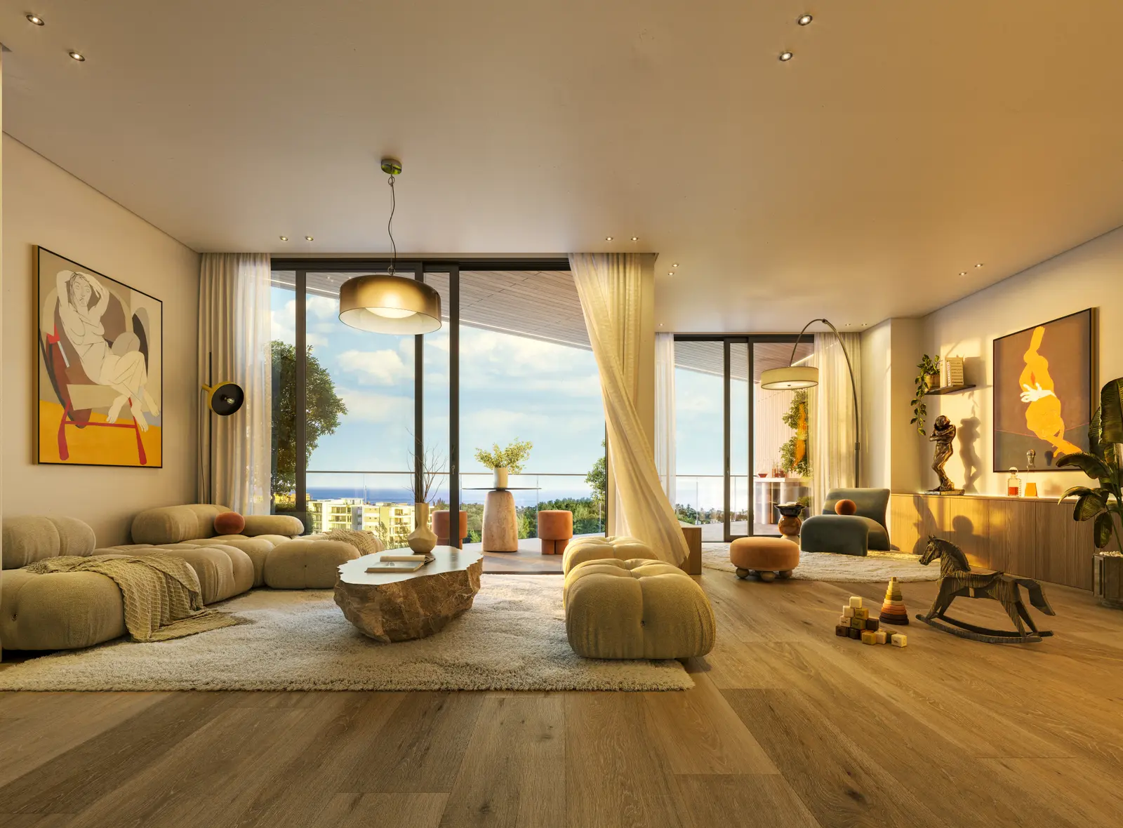 Salón de una residencia Makai con terraza y vistas
